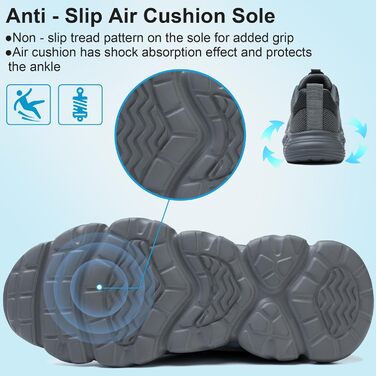 Черевики безпеки унісекс для чоловіків та жінок. Спортивні робочі черевики з металевим капами. Дихаючі, легкі, розміри 38-46 EU, сірий колір.