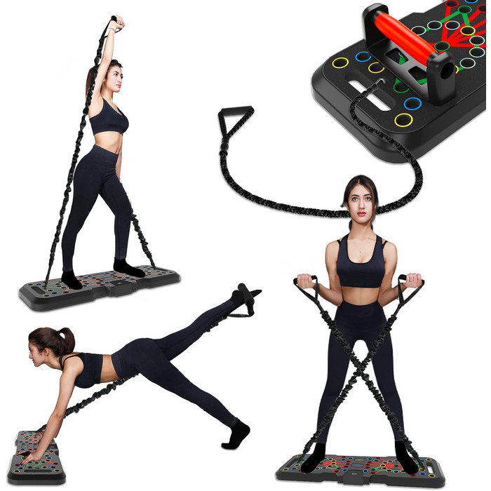 CRAZYROPE Foldable 41-in-1 Push Up Board with Counter, Wide Push-Up Board with Handle for Muscle Training and Strength Training, 41 Combination Positions Countable Model with Resistance Bands
