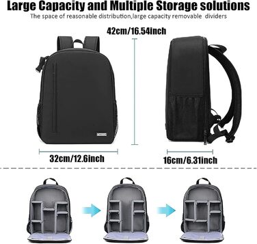 Водонепроникний рюкзак для камери Cwatcun: професійна сумка для фотоапарата, сумісна з Sony, Canon, Nikon, з відділенням для штатива (2.0, 3.0 л, чорний)