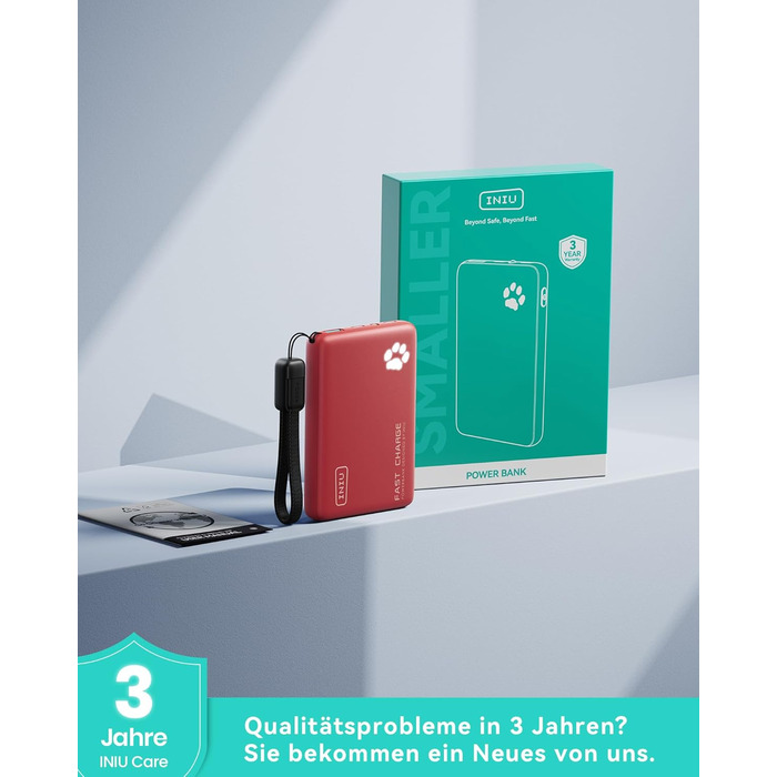 Power Bank INIU 10000mAh 45W USB-C PD3.0 З фонариком, для iPhone/Samsung/iPad (Червоний)
