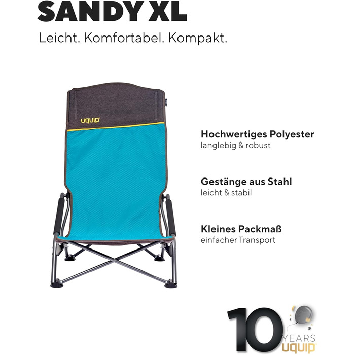 Складний туристичний стілець Uquip Sandy - Petrol, X-Large | Стілець для кемпінгу, пляжу, риболовлі та відпочинку