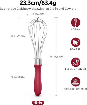 Міксер кухонний U-Taste, 30 см, нержавіюча сталь 18/10, 12 гнучких дротів, силіконовий руків'я