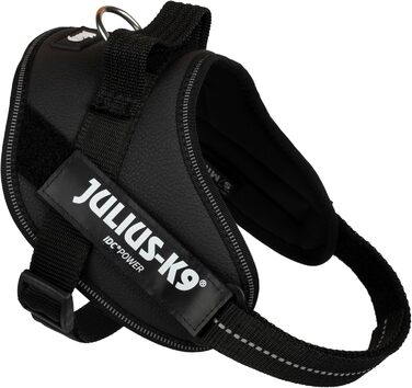 Шлейка для собак IDC Powergeschirr S - відбиваюча, з лого, регульована, дихаюча, для малих, середніх та великих собак (Чорний - Штучна шкіра, S/Mini)