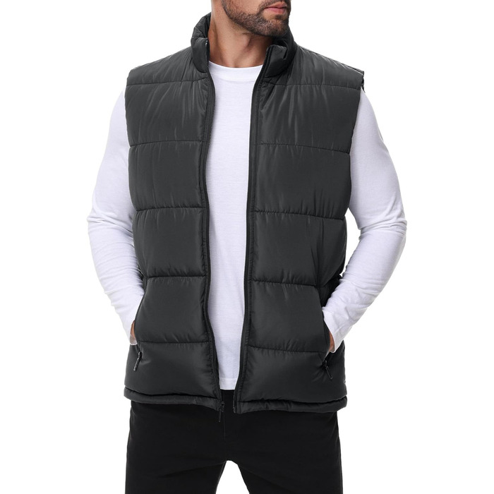 Чоловіча пухова жилетка, водовідштовхуюча, без рукавів, зі стійким коміром, на блискавці, зимова, теплий верхній одяг (M, сірий темно-сірий)