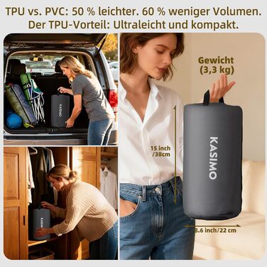 Матрац надувний KASIMO TPU самонадувний 1-місний з електричним насосом та подушкою, 190x90x22 см для дому та кемпінгу