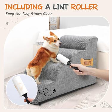 Східці для собак Nobleza – 4 сходинки, гумовий матеріал, ролик для шерсті, ідеально для маленьких собак