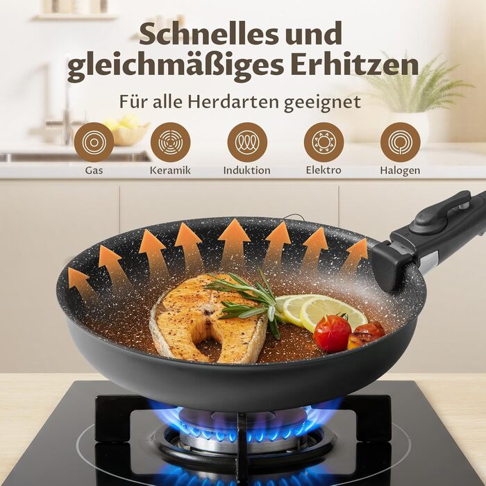 Набір сковорідок Fadware Induktion: антипригарне покриття, 20/24/28 см, знімний ручка, для всіх плит, PFOA/PFAS-free, для духовки, легке миття, для кемпінгу