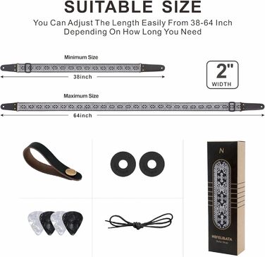 Накладки на гітару Nefelibata: 2 шт., з вишивкою, з повного нубуку, з прихованою кишенею, для бас-гітари, електро- та акустичної гітари, безкоштовна пряжка, замок для ременя та медіатор (срібний хрест)