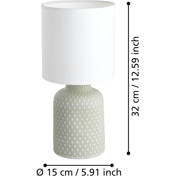 Настільна лампа EGLO Bellariva: кераміка кремового кольору, тканина білого кольору, з вимикачем, цоколь E14, для вітальні та спальні