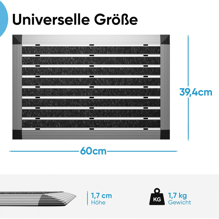 Килимок для дому та вулиці 40x60 см, алюмінієвий каркас срібного кольору, Polypropylene волокна