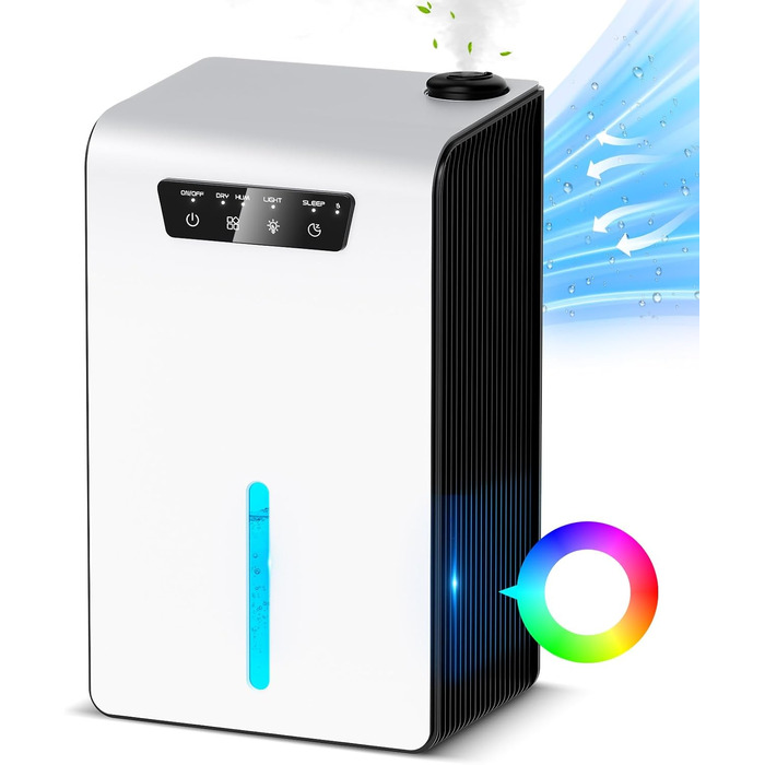 Ofottofo 2-в-1: Електричний осушувач та зволожувач повітря, 3.2л резервуар, 1л/день, 7 кольорів LED, тихий, для спальні, ванної, підвалу