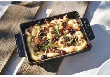 STAUB Прямокутна жароміцна форма з чавуну, 15x11 см, 0,25 л, чорна, з 2 ручками, для всіх типів плит та духовки, сервірувальна тарілка