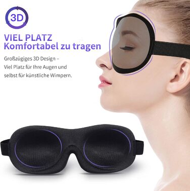Маска для сну Trilancer 3D з Memory Foam та шумоізоляційними вкладами, для чоловіків та жінок | Абсолютна темрява