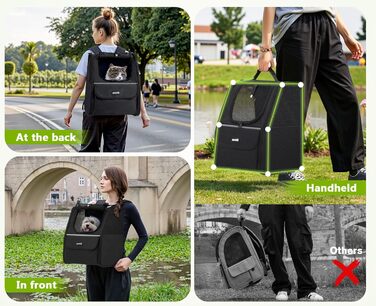 Рюкзак для кота Pecute з сіткою, дихаючий та легкий, для собак та котів до 6 кг (Чорний, Класичний)