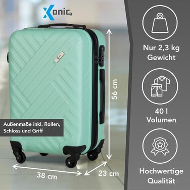 Чемодан Xonic Design: ABS, 360° колеса, замок, M-L-XL, набір (М'ятно-зелений, M)