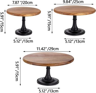 Дзеркальна підставка для тортів NUPTIO, 3 шт: дерев'яна, для весілля, дня народження, дитячого свята, кексів, чаювання. Чорний колір.