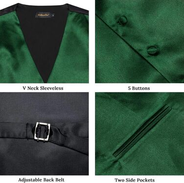 Костюм-жилет та краватка DiBanGu з атласу, 8 предметів, однотонний жилет та метелик з булавкою для смокінгу, весілля, формальних заходів (L, смарагдовий)