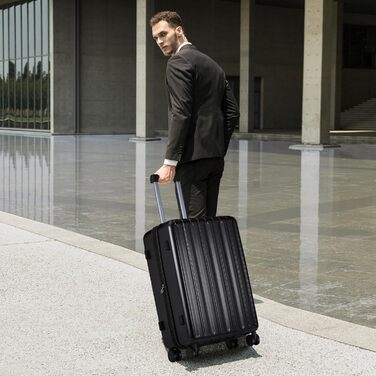 Набір валіз SHOWKOO 2 шт. з жорстким корпусом (65см + 75см), розширюваний, ультралегкий, полікарбонат, з TSA замком та 4 колесами (Чорний, XL/75см)