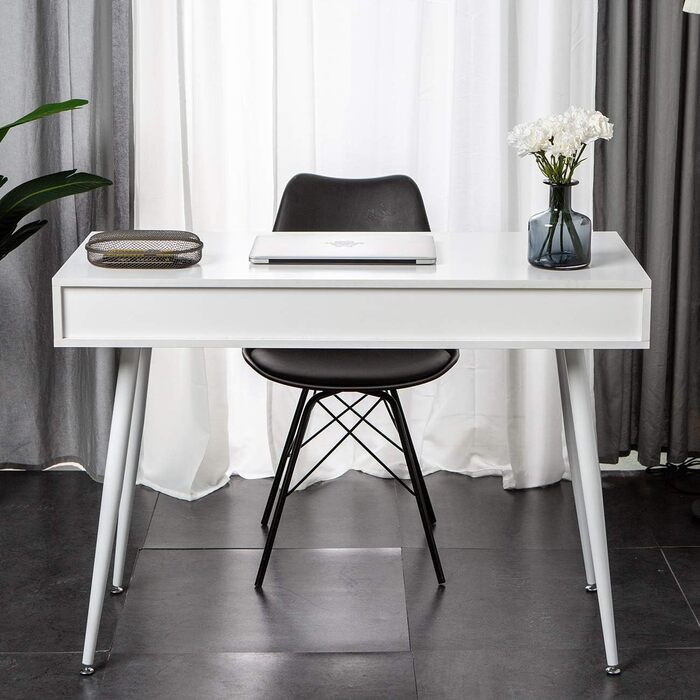 Soges Metal and E1 Wood Desk with 3 Drawers - 110x50x78cm White Office Writing Table for Storage