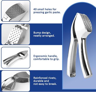 Преміум-прес для часнику та силіконовий лузер, стильний прес з цинкового сплаву, придатний для миття в посудомийній машині, сріблястий подрібнювач часнику, кухонний помічник, надміцний та довговічний, зручний та легкий у чищенні
