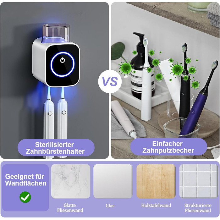 Стерилізатор зубних щіток з УФ-світлом Maxspace, тримач для стаканів, таймер, індикатор (білий)