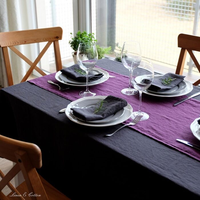 Linen & Cotton 4 x Cloth Napkins - Fabric Napkins, Linen Napkins, Solid Color, Nordic - 100% Linen, Black (42 x 42cm) Rectangular for Home, Kitchen, Dining Room, Cafe, Restaurant, Hotel, Catering, Party, Decoration