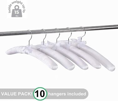 Amber Home 10-Piece 43cm White Satin Clothes Hangers, Soft Silk Hangers for T-Shirt, Shirt, Coat, Dress, Tank Top, Wedding Dress, Sweater with Swivel Hook