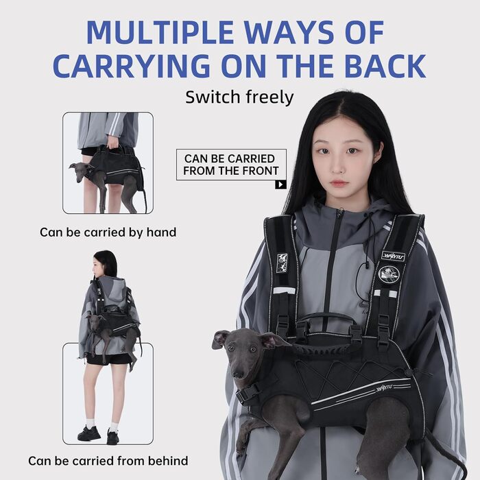 Шлейка-переноска для великих собак Wakytu: переноска-рюкзак для собак з проблемами суглобів, травмами, літніх собак (30-40 кг, XL, чорний)