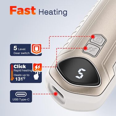 Електричні грілки для рук 2 шт., перезаряджувані, 6000mAh, компактні, надлегкі, 5 рівнів нагріву до 55°C, для кемпінгу (Хакі)