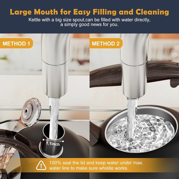 Чайник-свисток Teekessel Pfeifende Teekanne для плити, 2.64 л, нержавіюча сталь, ручка з дерев'яним декором, чорний