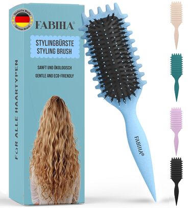 Щітка для волосся Lockenbürste Premium - для кучерявого волосся, біо-щітка з щетиною дикого кабана, 3-в-1 для створення локонів (Лілаковий, Світло-блакитний)