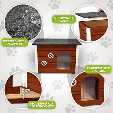 Будка для собак Outentin - XL, 76x60x60 см, тепла та водонепроникна. Сучасний дизайн, з дахом, що відкривається. Для середніх собак.