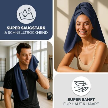 Рушник з мікрофібри Blumtal 120x60 см, легкий та надзвичайно поглинаючий - швидковисихаючі рушники з мікрофібри - ідеальний фітнес рушник/пляжний рушник/рушник для спортзалу - компактний рушник для подорожей (Темно-блакитний, 3 шт: 180 x 90 см + 2x 80 x 4
