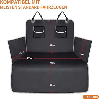 Захист для багажника автомобіля Toozey для собак – ультралегка, водонепроникна, міцна, з боковим захистом та великими кишенями, чорний, сіра кромка