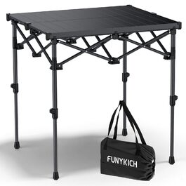 FUNYKICH Складаний столик для кемпінгу 82 x 40 см з регулюванням висоти (44/70 см), легкий та портативний, з сітчастою кишенею, алюмінієва розкладна стільниця для барбекю, кемпінгу, пікніка, саду