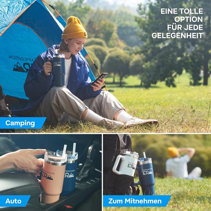 Термокружка з трубочкою 880 мл - ізольована термокружка з кришкою та ручкою, нержавіюча сталь, 30oz, Tumbler, для кави, подорожей, XXL (Блакитний)