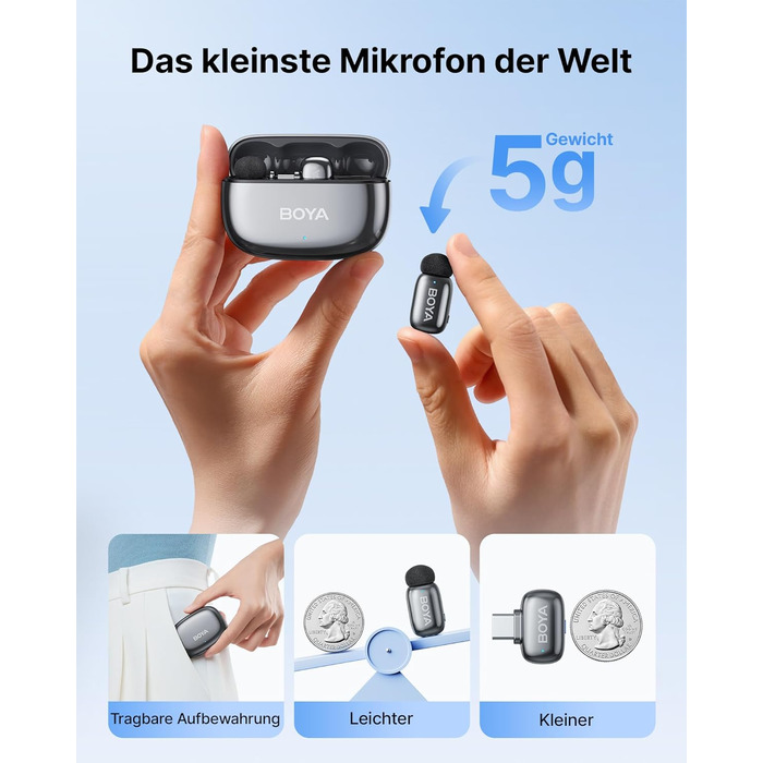 BOYA MINI 2: Бездротовий мікрофон-лавал'єр для iPhone, Android, Vlogging, YouTube, інтерв'ю (Space Silver)