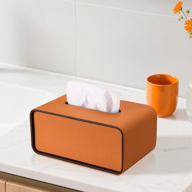 Скріпка для серветок GORESE, шкіряна, прямокутна, помаранчевого кольору (25.5 x 15 x 10.3 см)