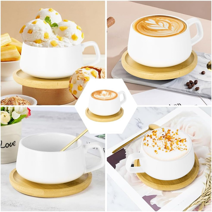 Набір кавових чашок капучіно з блюдцем, 4 шт. (320 мл) з кераміки, чорний колір