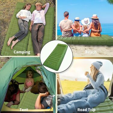 Airminti Self-Inflating Camping Mat - 12cm Thick, Lightweight Air Mattress with Foot Pump & Pillow - Outdoor Sleeping Pad for Camping, Trekking, Beach & Festival - Compact, Army Green