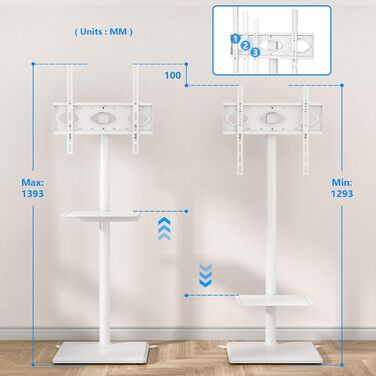 Стійка для телевізора 5Rcom з кронштейном 32-60 дюймів (до 40 кг), біла, VESA 400x400, регульована висота
