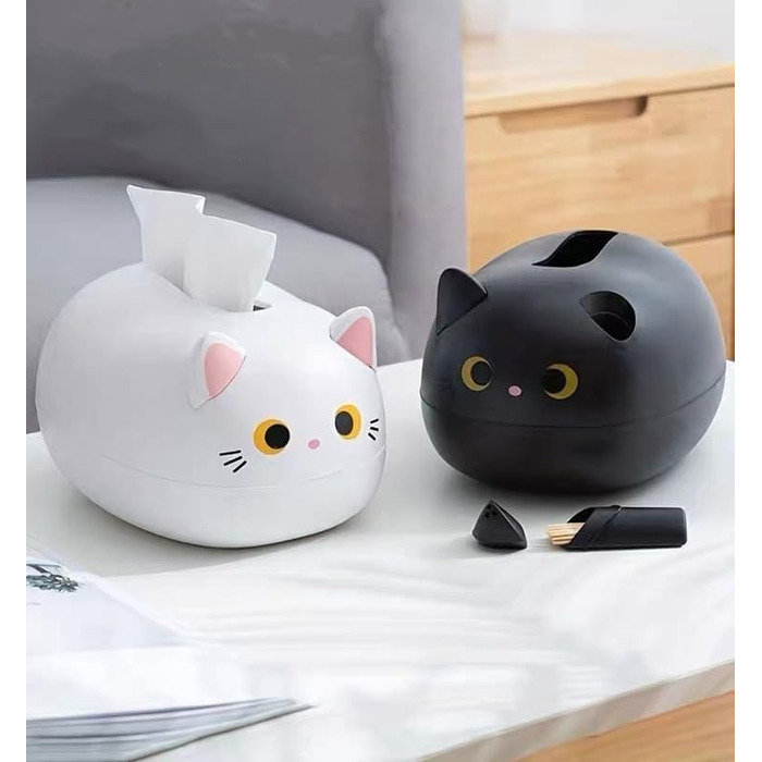 BSTCAR Tissue Box Cat 22x16x13cm Kawaii Cat Tissue Box Bathroom, Living Room, Bedroom, Car and Office White