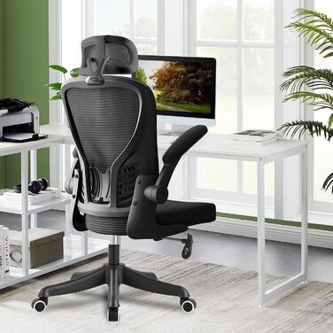 Ергономічне крісло для офісу та геймінгу з регульованою підголівником та підлокітниками, підтримкою попереку, дихаючою спинкою, регулюванням висоти та роликами. Чорний колір.