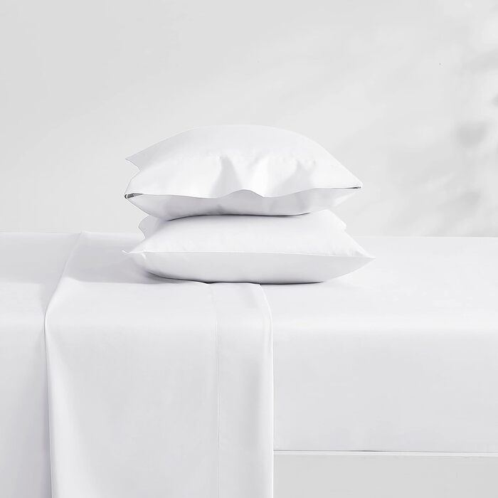 Laura Ashley - Bedding Set for King-Size Beds, Luxurious Satin Cotton, 800 Thread Count, Soft and Smooth Home Decor (Solid, White, King Size Bed)