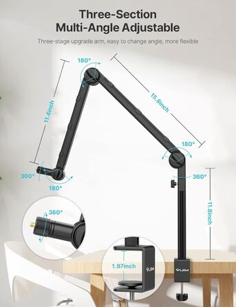 Тримач для мікрофона ULANZI LS24 - професійний, міцний, для студії, стрімінгу, подкастів, broadcast, з адаптерами 3/8' та 5/8'