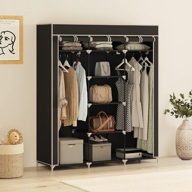 Wardrobe, Fabric Wardrobe for Bedroom, Fabric Closet, Large Storage Space, Sturdy Wardrobe, for Bedroom, Dressing Room, 150x45x175cm, (Black)