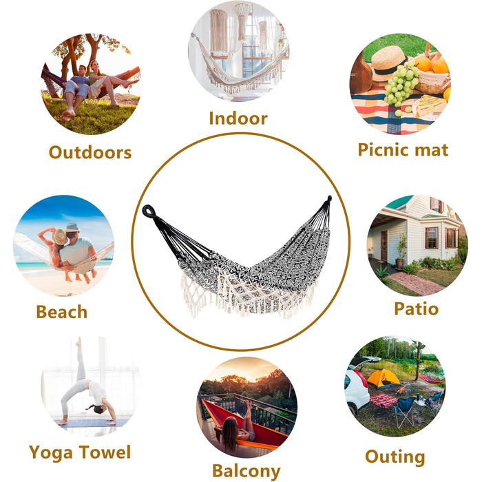 Гамак-гойдалка ROOITY Deluxe з бахромою, жакардова тканина, портативний, для 2 осіб, 193×145 см, для дому і саду, весільний декор