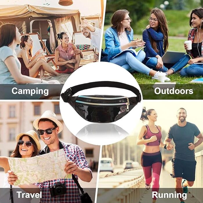 Стильна поясна сумка-фенні-пак AYNKH з трьома відділеннями, водонепроникна, унісекс (Яскраво-чорний)