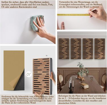 Акустичні панелі JBER для звукоізоляції стін, самоклеючі плити з імітацією горіха (4 шт), 60×30×4.5 см, тришарові декоративні панелі для студії звукозапису