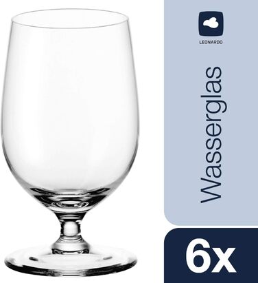 Leonardo Ciao+ Water Glasses, 6-Piece Set, Drinking Glasses with Drawn Stem, Dishwasher-Safe Juice Glasses, Height 13 cm, 300 ml, 061453